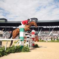Equine athlete competing in the Rolex Stadium at the Kentucky Horse Park
